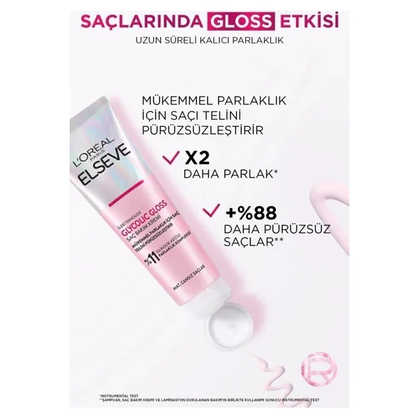 L'Oreal Paris Elseve Glycolic Gloss Mükemmel Parlaklık için 150 ml Saç Kremi - Görsel 8