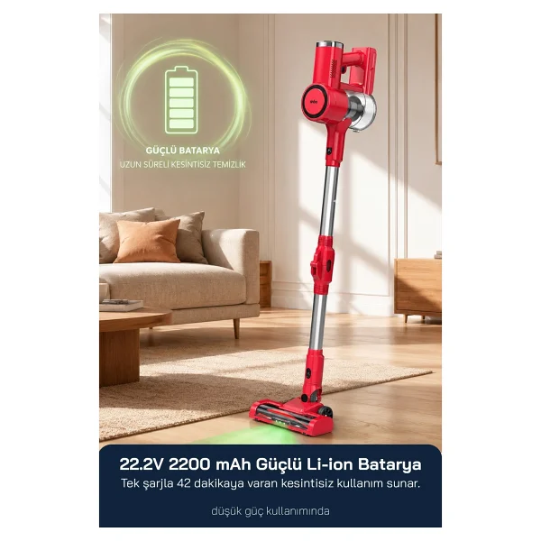 Sinbo SVC-8642 Kırmızı Şarjlı Dikey Süpürge - Görsel 7