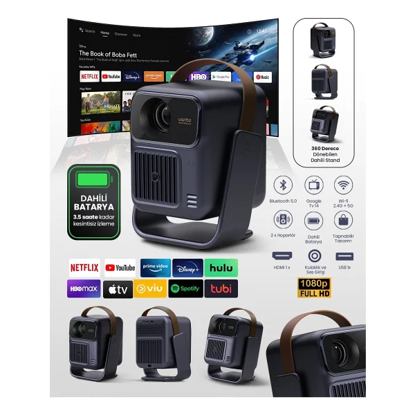 Wanbo Togo Pro 500 Lümen Full HD Wi-Fi Android Taşınabilir LED Projeksiyon Cihazı - Görsel 6