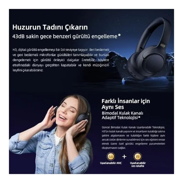 Qcy H3 ANC Beyaz Kulak Üstü Bluetooth Kulaklık - Görsel 3