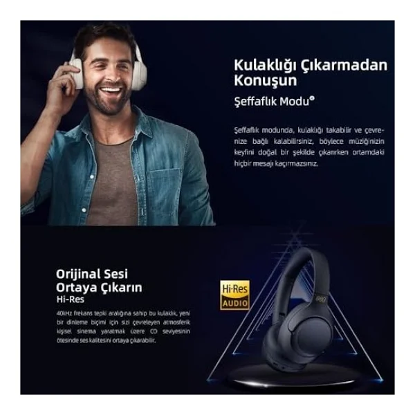 Qcy H3 ANC Beyaz Kulak Üstü Bluetooth Kulaklık - Görsel 5