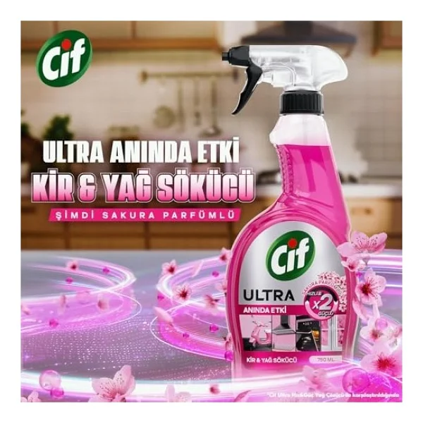 Cif Ultra Anında Etki Sakura Kir Ve Yağ Çözücü 750 Ml - Görsel 4