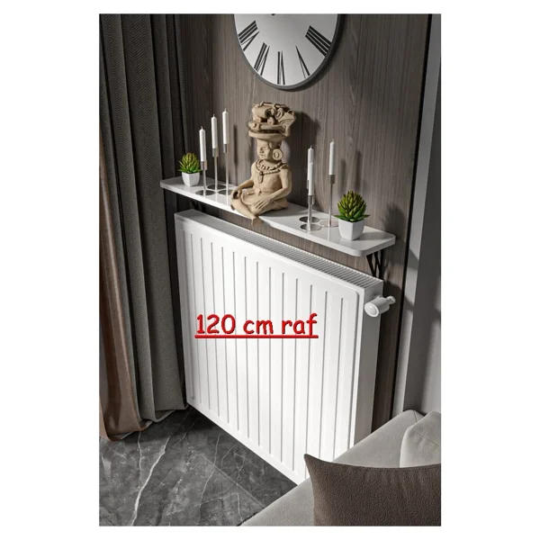 Retodesign Montajsız Beyaz Petek Üstü Metal Raf, Kalorifer Peteği Raf Dresuar Uçan Raf 120 Cm 100120 - Görsel 9
