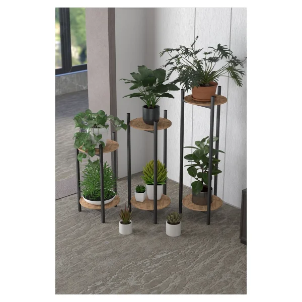 Retodesign 3 Lü Metal Yuvarlak Siyah Çiçeklik Seti . Saksılık . 1491 - Görsel 4