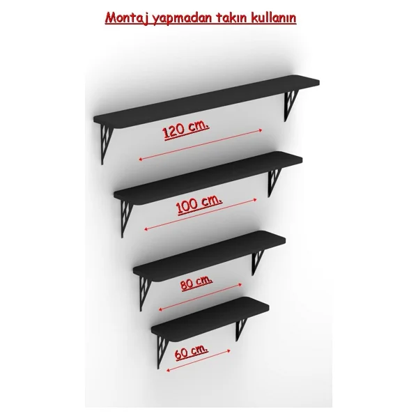 Retodesign Montajsız Siyah Petek Üstü Metal Raf, Kalorifer Peteği Raf Dresuar Uçan Raf 60 Cm. 30060 - Görsel 2