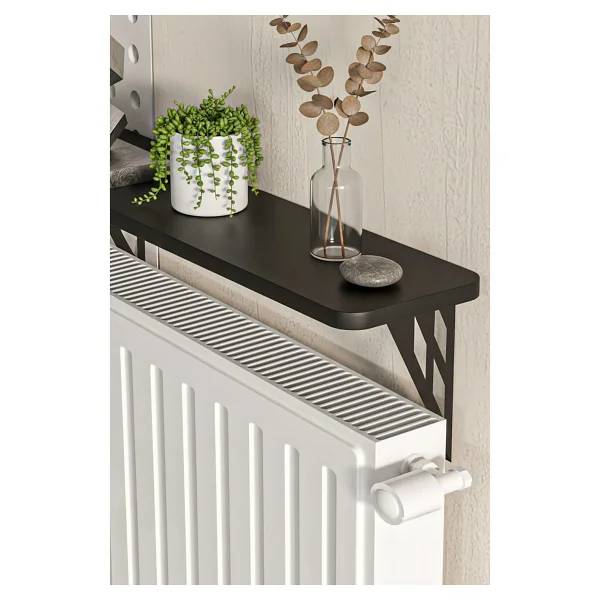 Retodesign Montajsız Siyah Petek Üstü Metal Raf, Kalorifer Peteği Raf Dresuar Uçan Raf 60 Cm. 30060 - Görsel 3