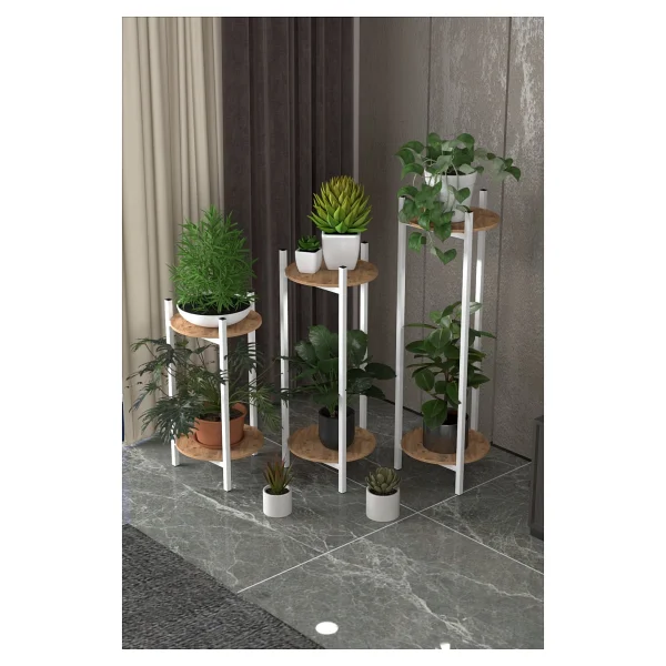 Retodesign 3 Lü Metal Yuvarlak Beyaz Çiçeklik Seti . Saksılık . 1490 - Görsel 8