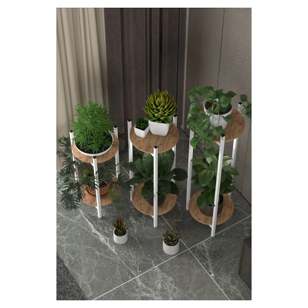 Retodesign 3 Lü Metal Yuvarlak Beyaz Çiçeklik Seti . Saksılık . 1490 - Görsel 5