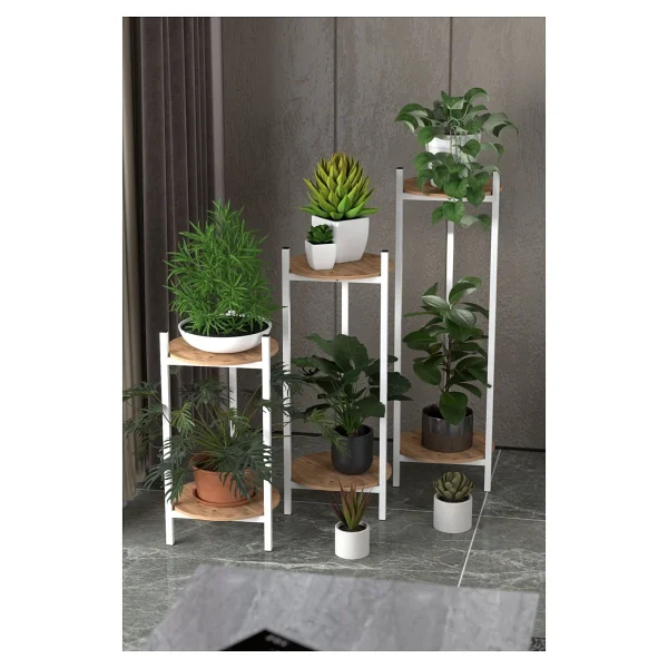 Retodesign 3 Lü Metal Yuvarlak Beyaz Çiçeklik Seti . Saksılık . 1490 - Görsel 6