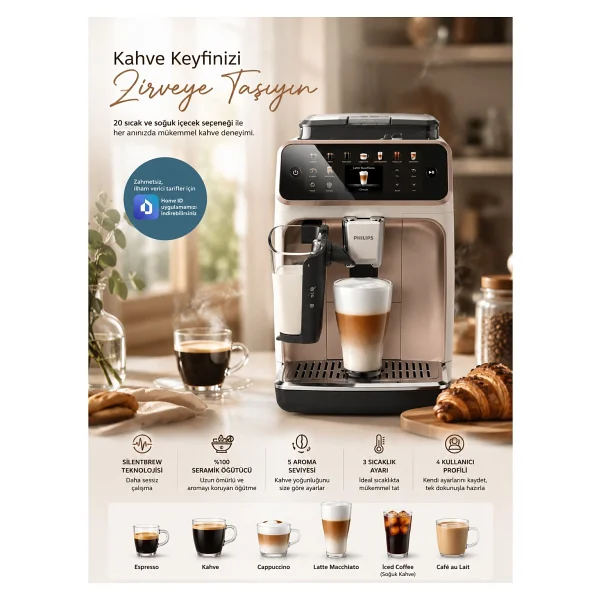 Philips 5500 Serisi Lattego Tam Otomatik Seramik Öğütücülü Espresso Makinesi 20 Çeşit Kahve Sessiz Teknoloji - 43.3 X 24.6 X 37.1 - Görsel 10