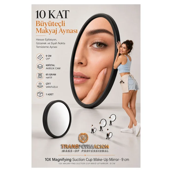 Transformacion 10x Büyüteçli Makyaj Aynası - Çift Vantuzlu Kristal Akrilik 9 Cm Taşınabilir Seyahat Tipi Büyüteçli Ayna, Hassas Epilasyon, Gözenek Ve Siyah Nokta Temizleme Aynası 723340 - Görsel 9