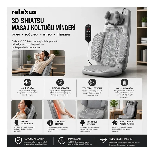 Relaxus Rlx50 3d Shiatsu Masaj Koltuğu Minderi - Görsel 6