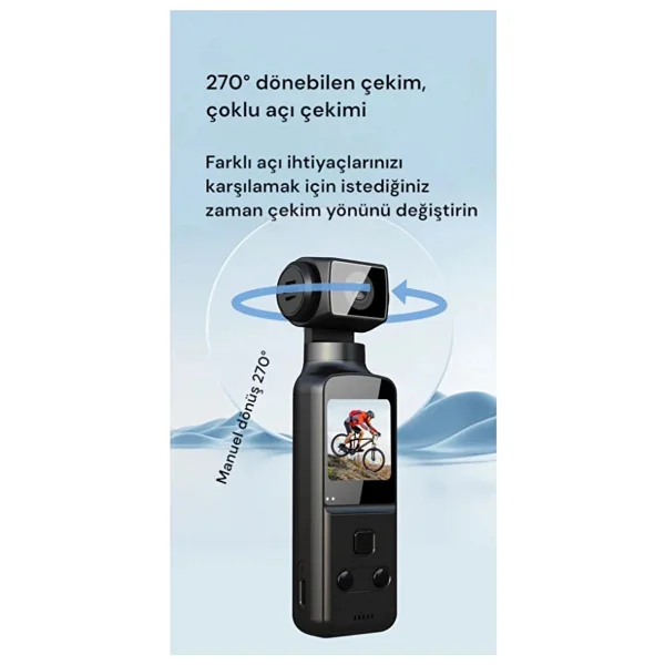 4K Ultra HD 270° Döndürülebilir Su Geçirmez Wi-Fi Vlog Spor Ve Aksiyon Kamerası - Görsel 6