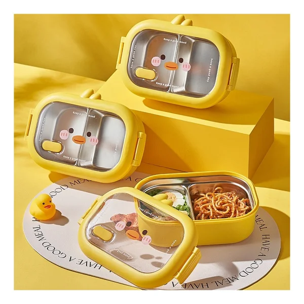 Valkyrie 304 Paslanmaz Çelik Çocuk Beslenme Kabı Kedili Termal Çantalı 2 Bölmeli Lunch Box Yemek Kabı - Görsel 7
