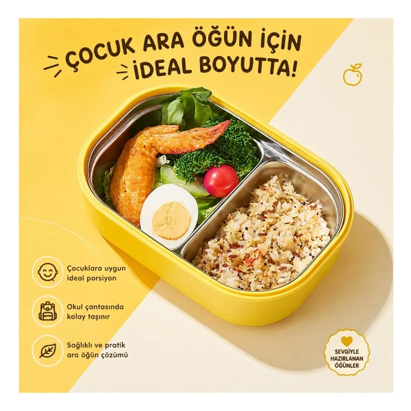 Valkyrie 304 Paslanmaz Çelik Çocuk Beslenme Kabı Kedili Termal Çantalı 2 Bölmeli Lunch Box Yemek Kabı - Görsel 5