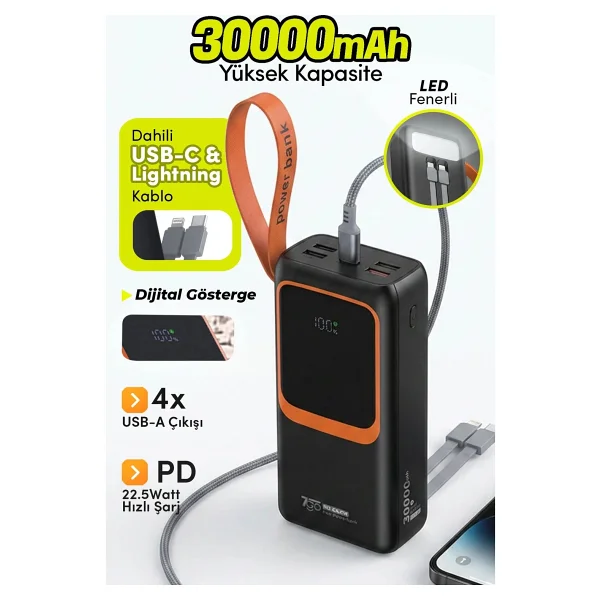 7go Gpw-08 30000 mAh Hızlı Şarj Powerbank - Görsel 4