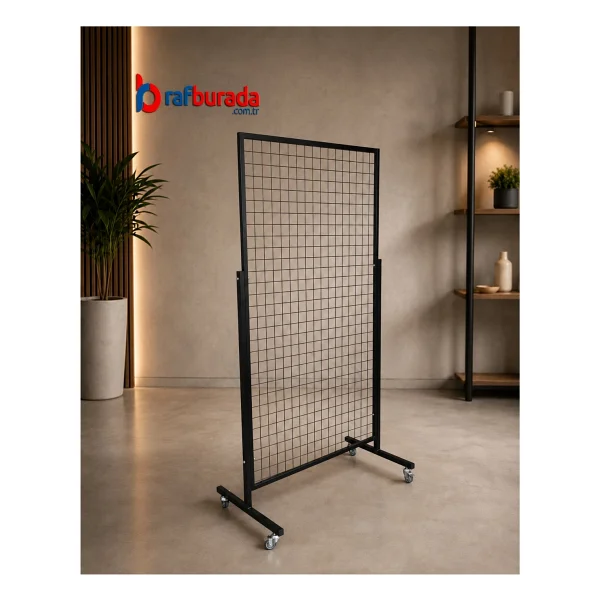 Rafburada Tekerlekli Sık Telli Tel Raf - Tel Pano Stand, Duvar Askılığı 60x190 Cm - Görsel 5