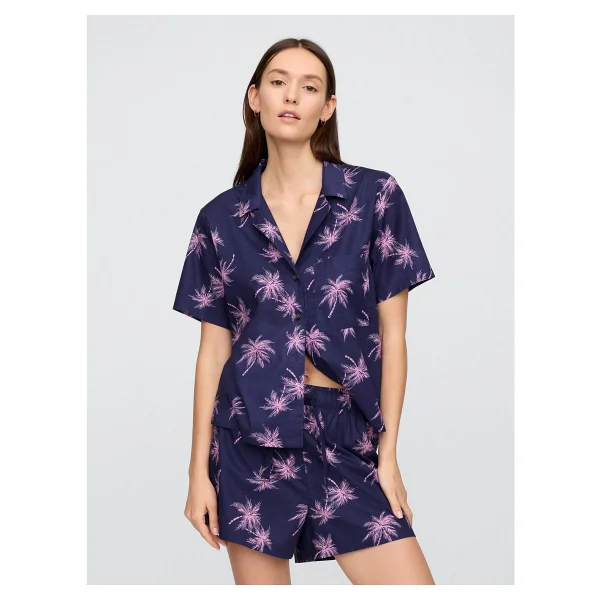 Gap Kadın Mavi Gapbody Poplin Kısa Kollu Pijama Üstü - Görsel 7