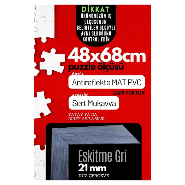 21lik Puzzle Poster Resim Çerçevesi Pvcli Postersiz Resimsiz Çerçeve (Eskitme Gri, 48x68) - Görsel 6