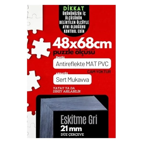 21lik Puzzle Poster Resim Çerçevesi Pvcli Postersiz Resimsiz Çerçeve (Eskitme Gri, 48x68) - Görsel 2