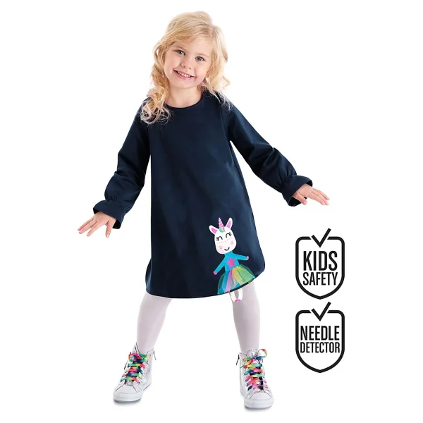Denokids Lilycorn Unicorn Lacivert Kız Çocuk Elbise 5 Y - Görsel 7