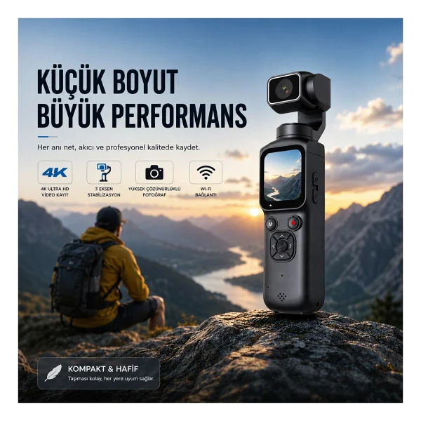 Smate 4K Pocket Camera Profesyonel Vlog Kamerası Gimbal Özellikli Titreşim Önleyici Otomatik Dönüş Ve Yüz Takibi - Siyah - Görsel 5