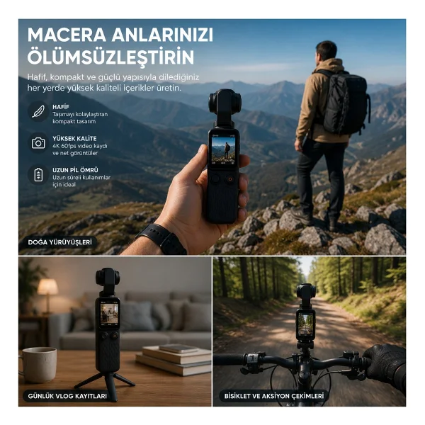 Smate 4K Pocket Camera Profesyonel Vlog Kamerası Gimbal Özellikli Titreşim Önleyici Otomatik Dönüş Ve Yüz Takibi - Siyah - Görsel 6