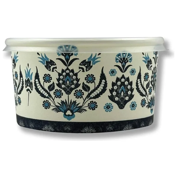 Mavi Karton Kağıt Çorba-Aşure-Tatlı-Dondurma-Yemek Kasesi -14 Oz Plastik Kapaklı Kase 50 Adet - Görsel 3