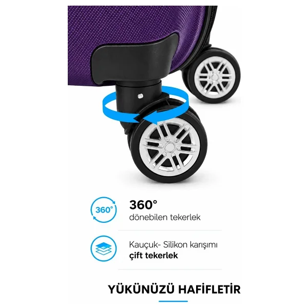 Polo&Sky Altuğ Abs Mor Kabin + Orta + Büyük 3'lü Valiz Seti - Görsel 6