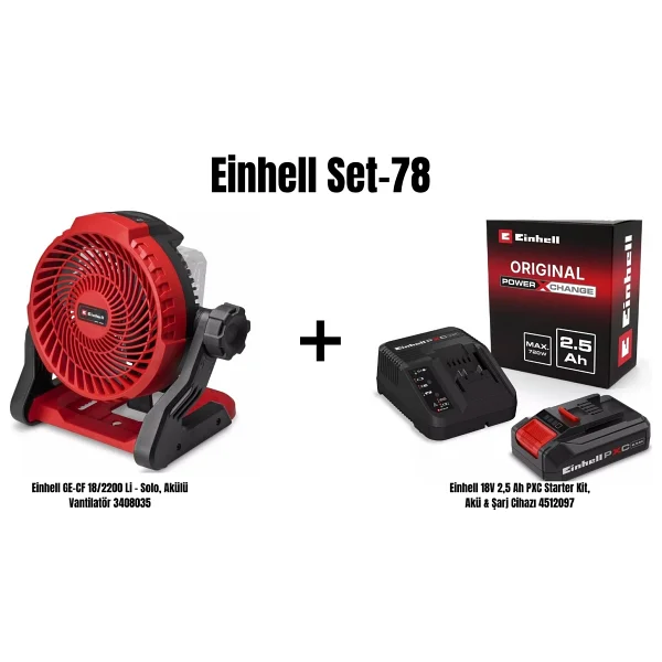 Einhell Set-78(Einhell Ge-Cf 18/2200 Li Akülü Vantilatör+Einhell 18v 2,5 Ah Pxc Starter Kit, Akü & Şarj Cihazı) - Görsel 5