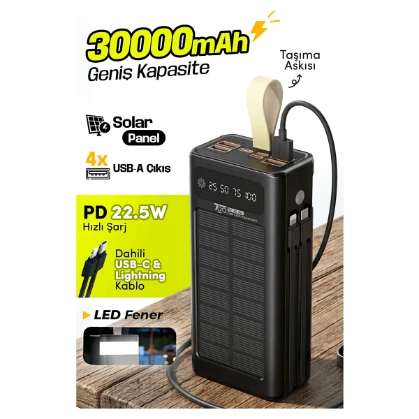 7go Gpw-09 Solar 30000mah Hızlı Şarj Powerbank - Görsel 5