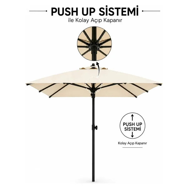 Alubrella Güneş Şemsiyesi Kare, 210 Cm, Krem Rengi Su Geçirmez Kumaş - Görsel 2
