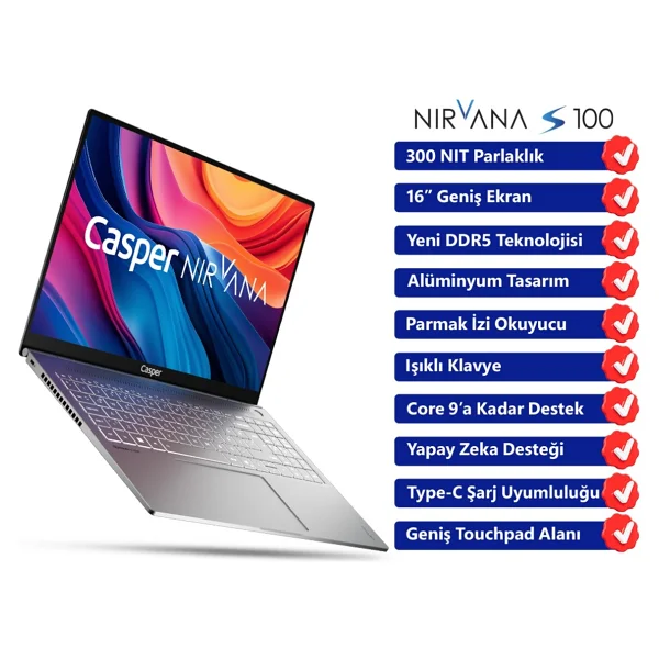 Casper Nirvana S100.255h-Df00a-G-F Ultra 7 255h 32 GB 1 TB Arc 140t 16" Wuxga Notebook - Görsel 3