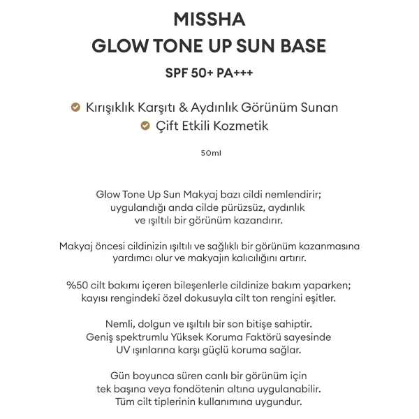 Missha Glow Tone Up Sun Base Işıltılı Spf 50+ Pa++++ 50 Ml Makyaj Bazı - Görsel 4