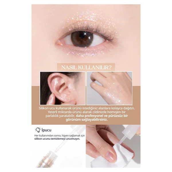 Işıltılı Ve Şeffaf Likit Glitter Clıo Moon Glass Liquid Glitter Sweet Cloud (02 Moon Flare) - Görsel 2