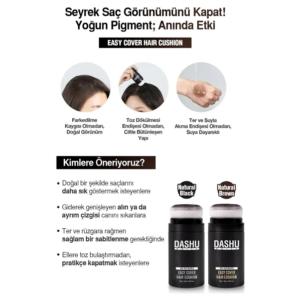 Suya Ve Tere Dayanıklı, Kapatıcı Siyah Saç Cushion Topik Dashu Daily Easy Cover Hair Cushion Black - Görsel 2