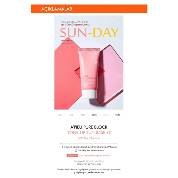 Missha Pure Block Tone-Up 50 Faktör 50 Ml Pembe Güneş Kremi - Görsel 3