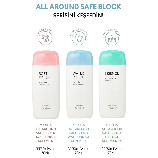 Missha All Around Safe Block Essence 50 Faktör Aloe Vera İçeren Güneş Sütü 70 Ml - Görsel 5
