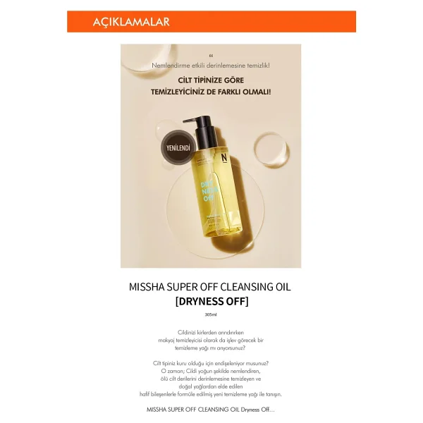 Missha Super Off Dryness Off Kuru Ciltler İçin 305 Ml Makyaj Temizleme Yağı - Görsel 2