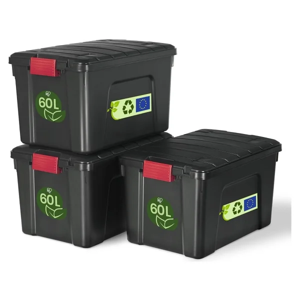 Iris Ohyama, Kapaklı Büyük Saklama Kutuları, Garaj Saklama Kutuları, Kapatma Klipsleri, 60l/3 Paket, Bpa İçermez, G59 X D39,5 X Y35,5 Cm, Sıa-60, Siyah - Görsel 6