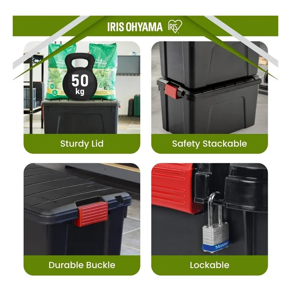 Iris Ohyama, Kapaklı Büyük Saklama Kutuları, Garaj Saklama Kutuları, Kapatma Klipsleri, 60l/3 Paket, Bpa İçermez, G59 X D39,5 X Y35,5 Cm, Sıa-60, Siyah - Görsel 5