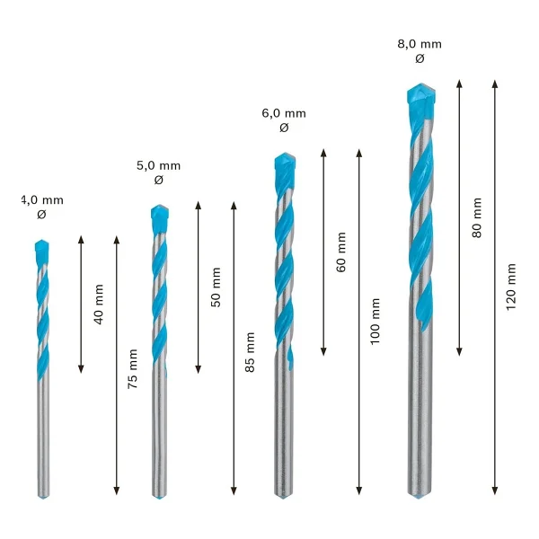 Bosch 4 X Expert Cyl-9 Multiconstruction Matkap Seti (Beton, Yumuşak Fayans, Ø 4-8 Mm, Profesyonel Aksesuar, Darbeli Matkap/Tornavida, Matkap/Tornavida) - Görsel 3