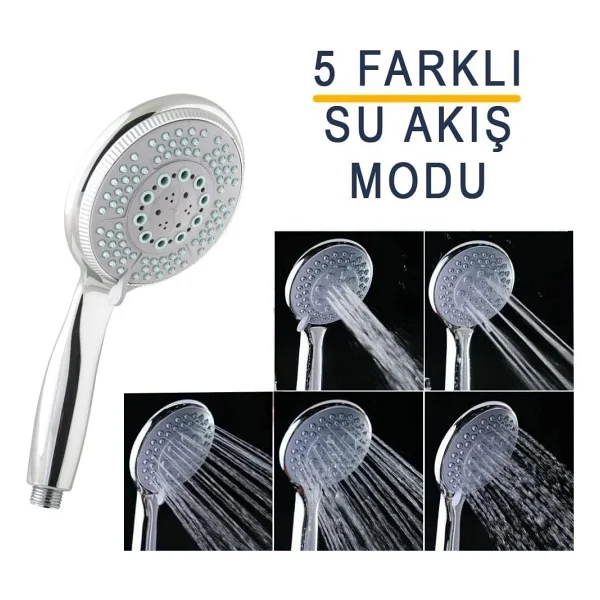 5 Fonksiyonlu Büyük Başlı El Duşu Duş Başlığı - Farklı Püskürtme Modları - Yüksek Kaliteli Abs Krom Kaplı G1/2 Uyumlu - Görsel 2