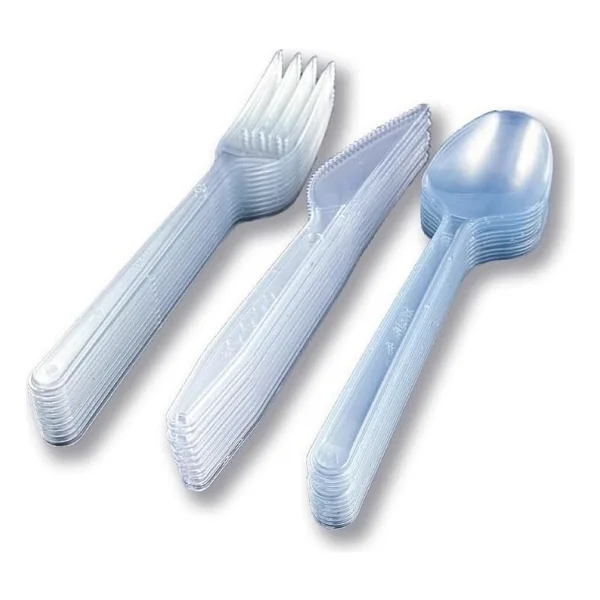 Sert Kalın Plastik Çatal 1. Kalite Lüks Şeffaf Çatal-Kaşık- Bıçak 3'lü Set - Görsel 2