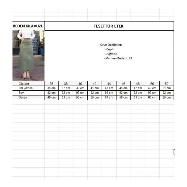 Vellichor Kadın Etek Doğal Kumaş Uzun 90 Cm Boy 37 Cm Bel Ölçüsü Yaz Mevsimi İçin - Badem - 46 - Görsel 5