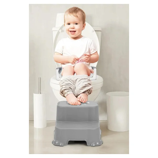 Meleni Baby Kaydırmaz Çocuk Taburesi - Çift Basamaklı Banyo Lavabo Merdiven Yükseltici Bebek Basamağı - Gri - Görsel 2