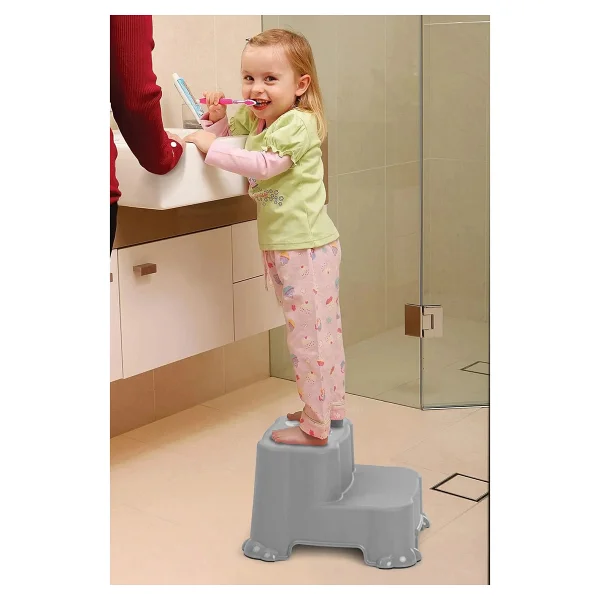 Meleni Baby Kaydırmaz Çocuk Taburesi - Çift Basamaklı Banyo Lavabo Merdiven Yükseltici Bebek Basamağı - Gri - Görsel 3