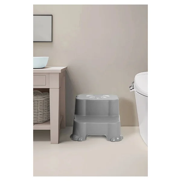 Meleni Baby Kaydırmaz Çocuk Taburesi - Çift Basamaklı Banyo Lavabo Merdiven Yükseltici Bebek Basamağı - Gri - Görsel 4