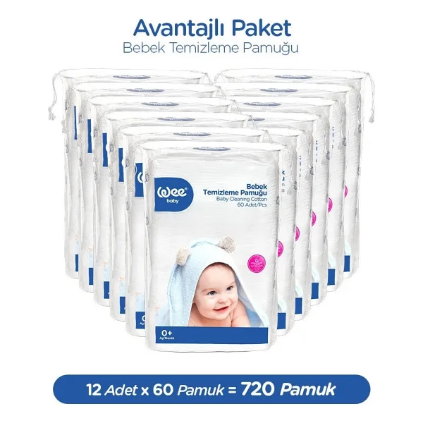 Wee Baby 60'lı 12 Adet Bebek Temizleme Pamuğu - Görsel 3