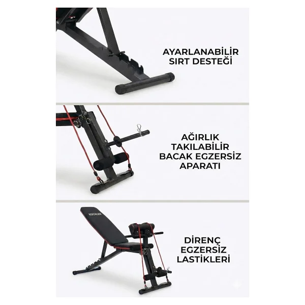 Kochler Çok Fonksiyonlu Egzersiz Sehpası Direnç Lastikli Katlanabilir Bench Sehpası - Görsel 2